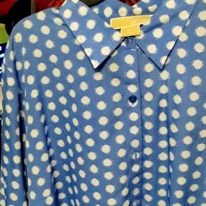Michael kors polka dot button down tie bottom long sleeve blouse